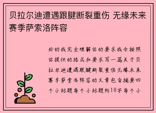 贝拉尔迪遭遇跟腱断裂重伤 无缘未来赛季萨索洛阵容